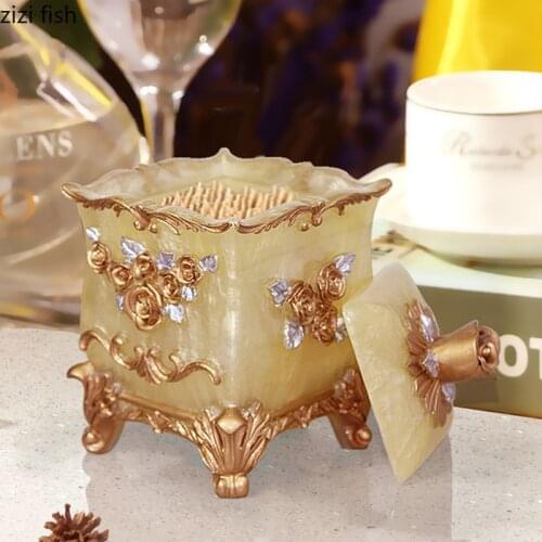 Resin flower Swab Box Toothpick Box European Creative Home Furnishings Storage Box Household Goods New Home Desktop Decoration