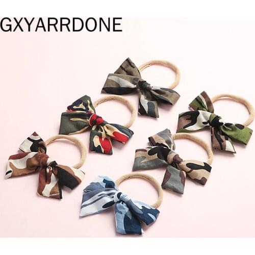 24pc/lot Print Flower Bow Nylon Headband For Children Girls Kid Camouflage Stretch Headbands Turban Head Wear Hair Accessories