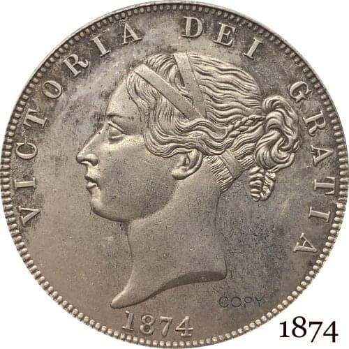 Untied Kingdom 1874 ½ Half Crown Copy Coin Victoria Cupronickel Silver Plated Young Head Replica