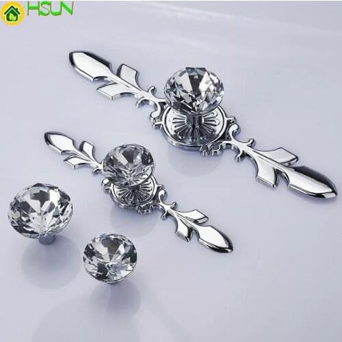 Crystal Diamond Zinc Metal Cabinet Handle Wardrobe Dresser Cupboard Kitchen Drawer Knob For Home Furniture Kitchen Door Pull