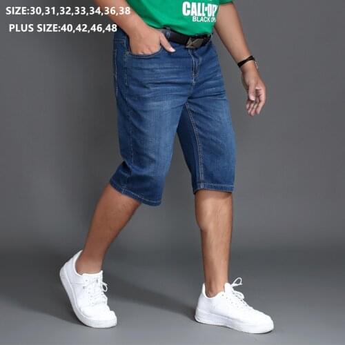 Classic Denim Shorts Man Summer High Waisted Jeans Homme Male Oversized Plus Size 40 42 46 48 Men Short Elastic Blue Mens Short