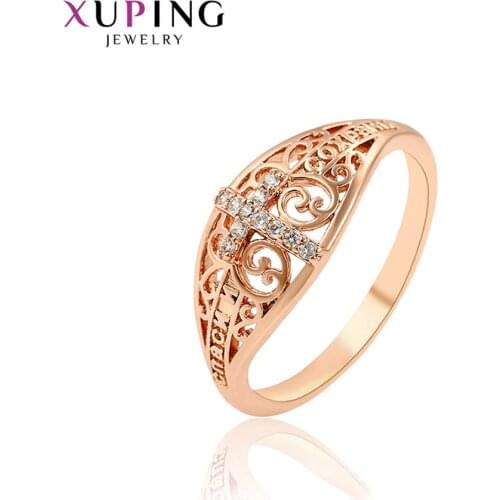 Xuping New Arrival Rose Gold Color Plated Engagement Ring for Women Cross Synthetic Cubic Zirconia Jewelry Gifts 16127
