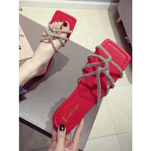 Womens shoes slippers outdoor 2020 summer new fashion rhinestone shiny rope flat beach shoes