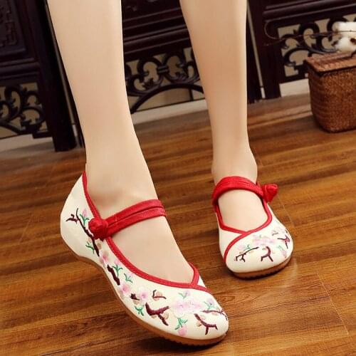 YourSeason Peach Flower Embroidered Ladies Canvas Flat Shoes Retro Comfort Chinese Style Women Casual Fabric Ballet Flats