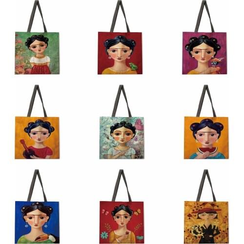 Ladies casual bags printed bags folk girls outdoor shoulder bags ladies handbags foldable shopping bags