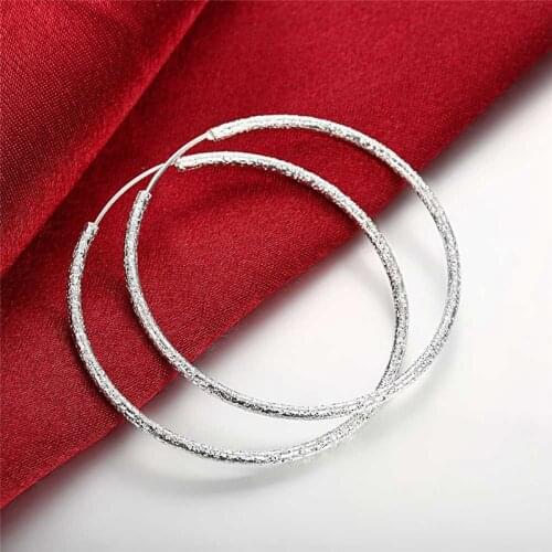Free Shipping 925 Sterling Silver Simple Scrub 5.0cm Hoop Earrings for Women Trendy Jewelry Earrings