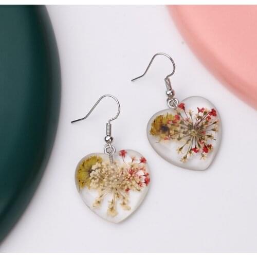 ZOSHI Romantic Flower Earrings for Women Love Heart Clear Dangle Hanging Earrings Fashion Dried Flower Jewelry