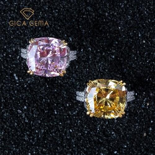 GICA 100% 925 Sterling Silver Sparkling Square Pink Yellow White High Carbon Diamond Wedding Rings For Women Fine Jewery Gifts