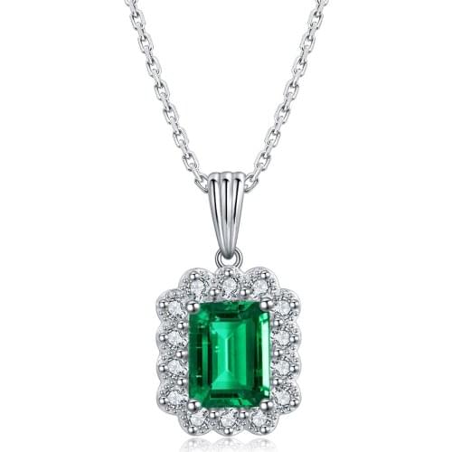 Zhanhao 2021 1.4ct Lab Grown Zambia Emerald 925 Sterling Silver Necklace Fashion Jewelry