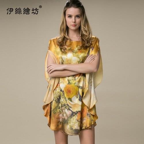 Print golden Floral Silk satin nightgown Dresses Women 2021 Summer Long Casual Sexy Office Work Daily sleeping Dress Plus Size