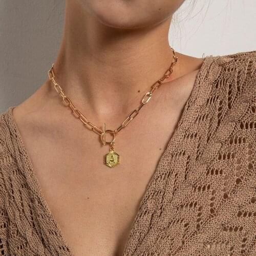 Vintage Elegant OT Buckle Geometric Letter Pendant Necklace for Women Punk Thick Chain Clavicle Necklace Colar Jewelry Gift