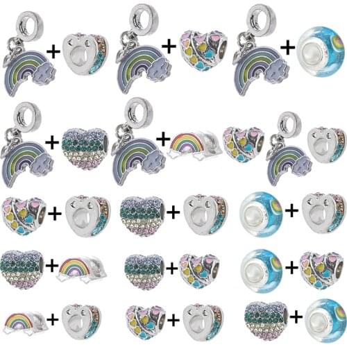 2Pcs/Lot Fashion Crystal Rainbow Of Love Pendant Beads Fit Original Charm Bracelets Necklaces For Women Men DIY Jewelry Making