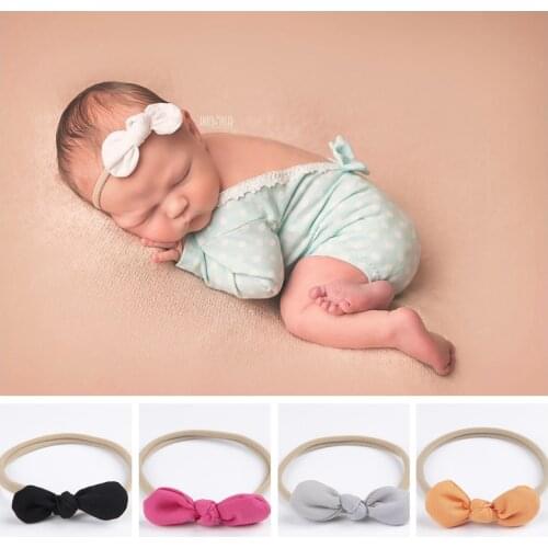 5pcs/lot Lovely Newborn Infant Bowknot Elastic Headband Solid Color Nylon Hairband Children Bows Headwear Baby Girls Accessories