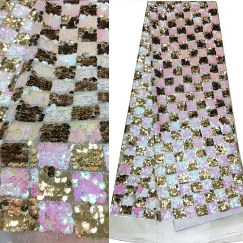 5yards/pc) squares design African sequins French net lace fabric with amazing colors high quality for party dress FSS111