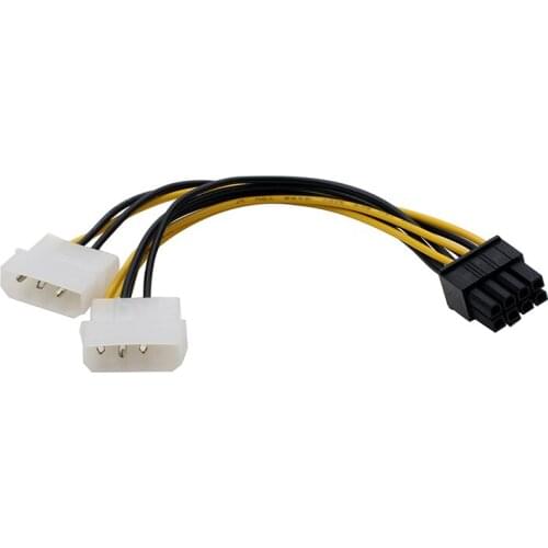 6 inch 2 x Molex 4 pin to 8-Pin PCI Express Video Card Pci-e ATX PSU Power Converter Cable - Molex to Pcie 8 pin Adapter