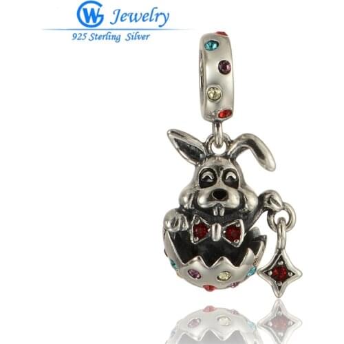 925 Sterling-Silver Rabbit Charm Gw Fashion Jewelry Easter Charms Pave Austrian Crystal For Kid Jewelry Making