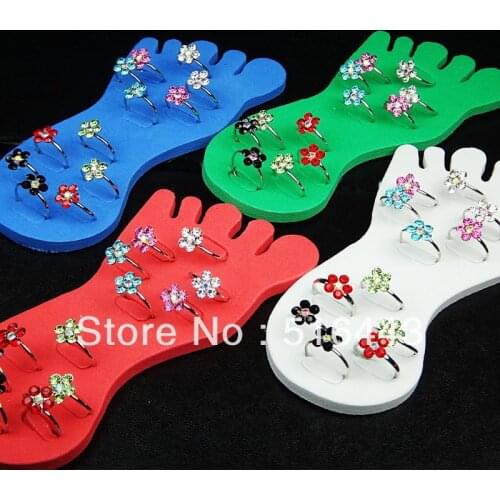 A-588 48pcs Wholesale Jewelry Lots Austria Rhinestones Fashion Flower Toe Rings for Women display toe pad include Free Shipping