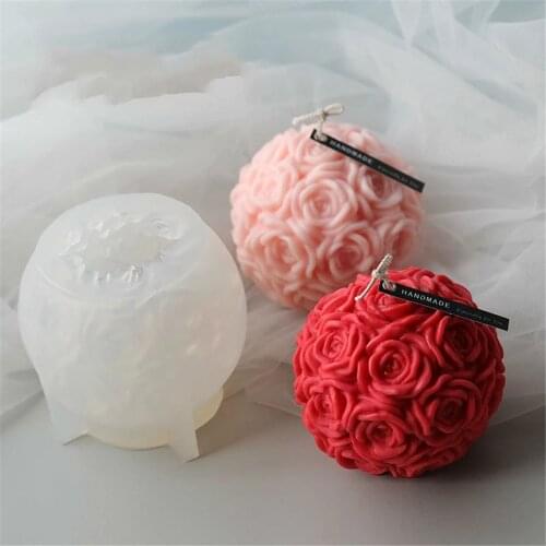 Big Size Rose Flower Ball Silicone Candle Mold Diy Rose Candle Mold Aroma Plaster Mould Gifts Home Decoration