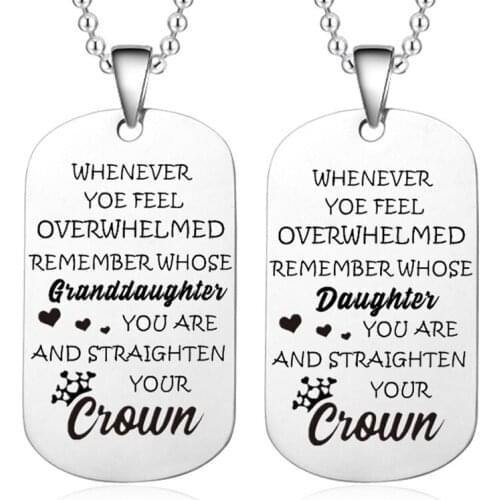 Stainless Steel Necklace Keychain Grandson Granddaughter Sister Necklace Jewelry Fashion Graduation Holiday Gift Army Brand