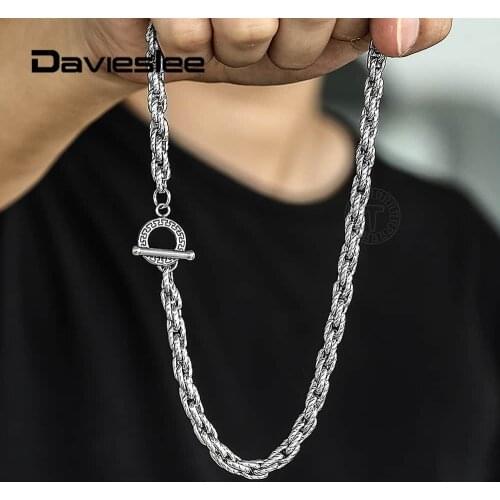 6mm Twist Rope Stainless Steel Chain Necklace Link for Men Women Unique Pattern Toggle Clasp Trendy Jewelry 18-30 inch TNS00901