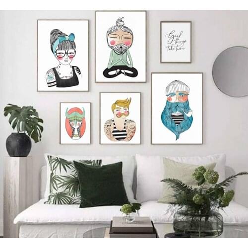 Digital Print Muscle Man Mustache Girl Poster Wall Art Digital Illustration Print Art Wall Decor Digital Drawing Portrait Poster