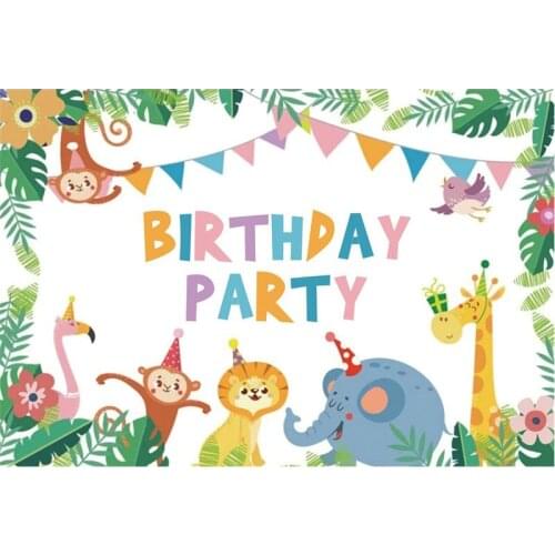 Cartoon Happy Birthday Party Animals Backdrop Room Decor Photo Booth Studio Prop