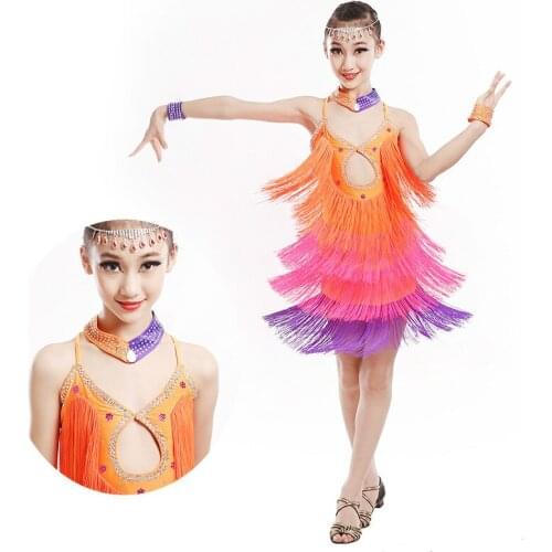 Children Latin Dress Kids Tassels Flamengo Dancing Dress Sexy Female Dancewear for Stage Halter Ballroom Dancing Costumes 18