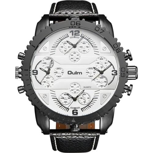 Hot Sale 2018 Brand Oulm Original Casual Watches Men Leather Band 4 Time Zone Fashion Japan Quartz Wrist Watch Reloj Hombre Big
