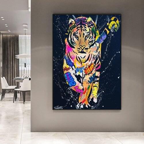 Colorful Tiger Animals Canvas Painting Graffiti Art Posters and Prints Wall Art Pictures for Living Room Modern Home Decor