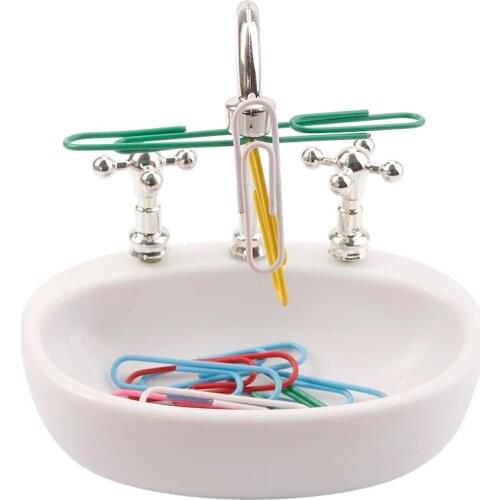 Creative Wash Basin Faucet Sink Design Paper Clip Dispenser Holder Tool Practical Office Supplies