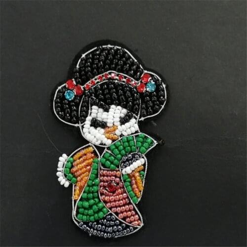 Maxsin 1 Pc High Quality Handmade Beaded Rhinestone Girl Sticker Cartoon Patch For Clothes Bag DIY Garment Applique Accessories