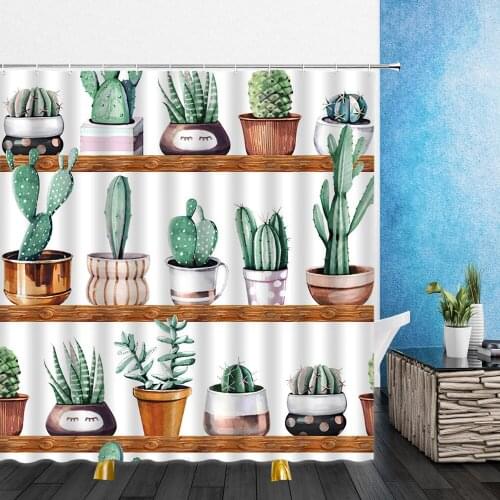 Cartoons Shower Curtains Flowers Green Plants Cactus Butterfly 3D Waterproof Bathroom Decor Home Bathtub Polyester Curtain Set