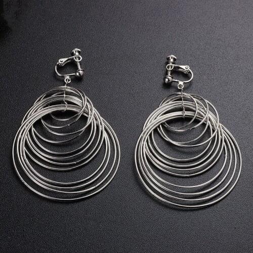 Stacked Metal Earrings Clip Without Piercing Colored Multi Cycle Drop Clip On Earrings No Pierced Goth Jewelry Men