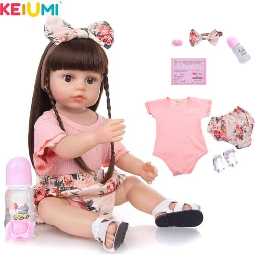 KEIUMI Dressed Up Reborn Baby Gilr Dolls Tan Skin Truely Full Silicone Toddler Newborn Bath Dolls Kids Birthday XMAS Gifts
