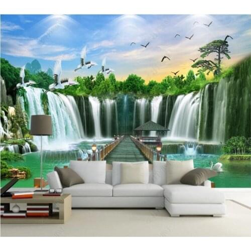 Custom papel de parede welcoming pine waterfall natural landscape 3d wallpaper mural,living room beroom wall papers home decor