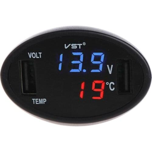Hot Selling Car Digital LED Thermometer Voltmeter Auto USB Charger Battery Monitor Temperature Gauge