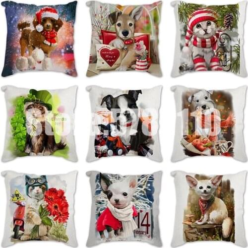 Cat and dog Print 45*45cm adorable animals Cushion Cover Linen Throw Pillow Car Home Decoration Decorative covers Pillowcase