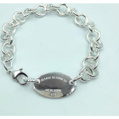 TIFFON 1:1 S925 Sterling Silver Oval Pendant Bracelet Original Logo High Quality Jewelry Lovers Wedding Valentine Birthday Gift
