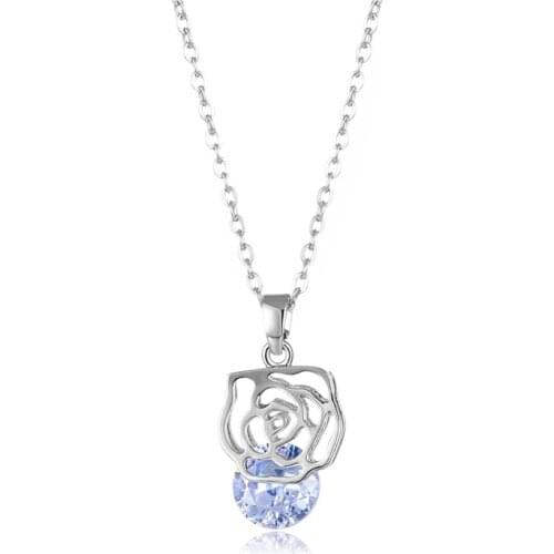 Hollow Elegant Rose Flower Pendant Necklace Round White Zircon Necklace Vintage Titanium Steel Chain Necklaces For Women Jewelry