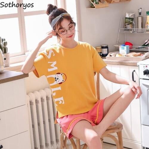 Pajama Sets Shorts Women Summer 3XL Printed Sleepwear Sweet Korean Style Casual Elegant Outerwear Womens Students Stylish Chic