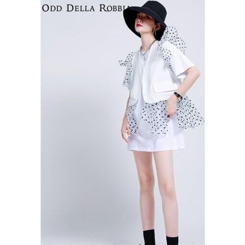 OddDellaRobbia2021 Summer New Women Fashion Lace Crochet Stitching Ruffled Vest Short-Sleeved Bottoming Dress Two-Piece Suit1400