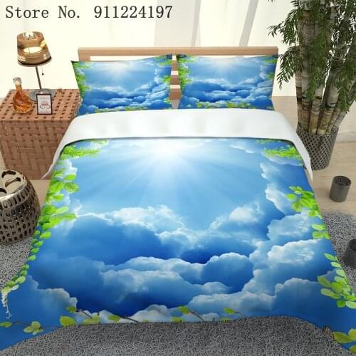 3D Blue Sky Duvet Cover White Cloud Bed Sheet Simple Kids Adults Bedding Sets 2/3Pcs Single Double Sunlight Bed Cover 210*210CM