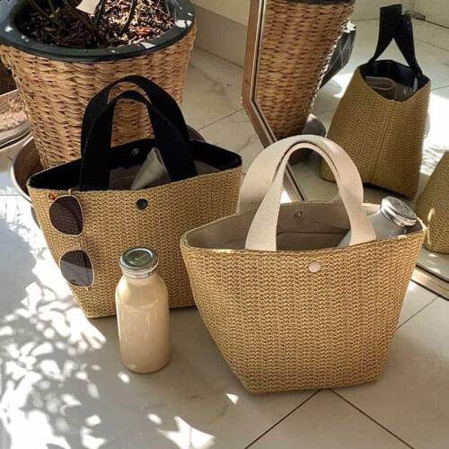 Casual Rattan Women Handbags Summer Beach Straw Bags Wicker Woven Female Totes Large Capacity Lady Buckets Bag Travel Purse 2021