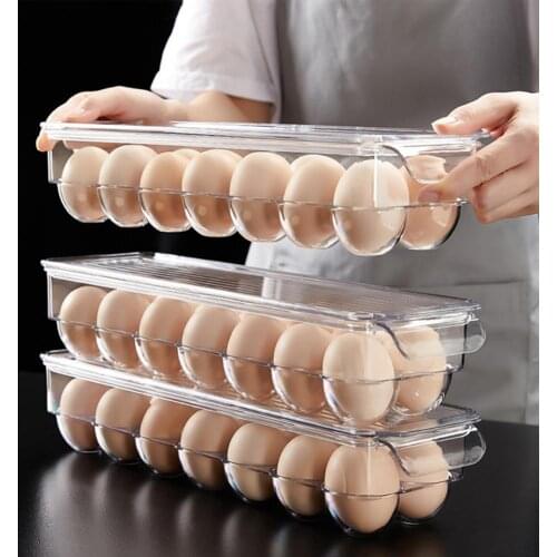 Transparent PET Fridge Egg Holder Tray Case with Lid Kitchen Breathable Home Food Egg Storage Box