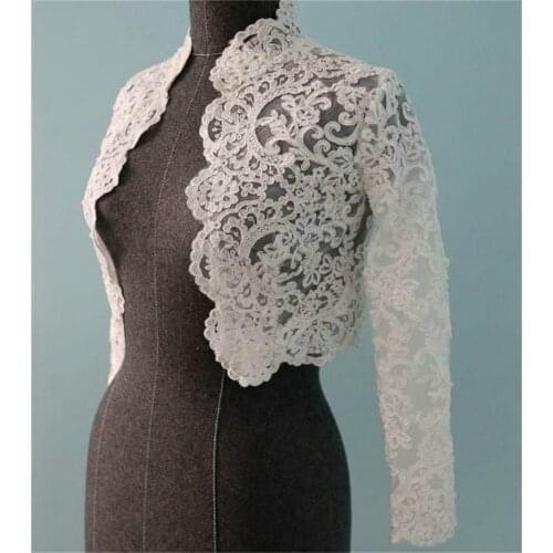 Romantic High Collar Wedding Bolero Lace Wrap Appliques Custom Made Long Sleeves Bridal Jacket Cape Real Image