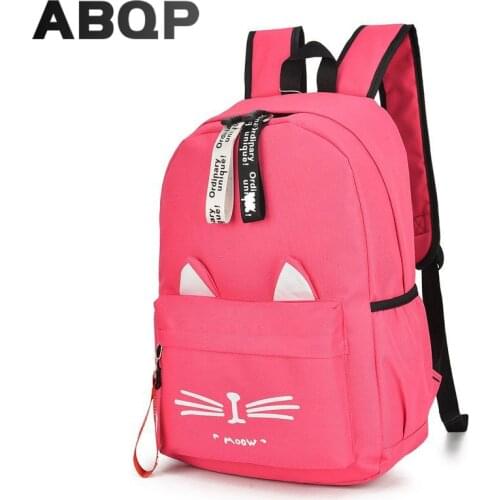 ABQP School Girl Backpack Oxford Cute Cat Printed Student Backpack Bags For Women Large Capacity Backpack Women