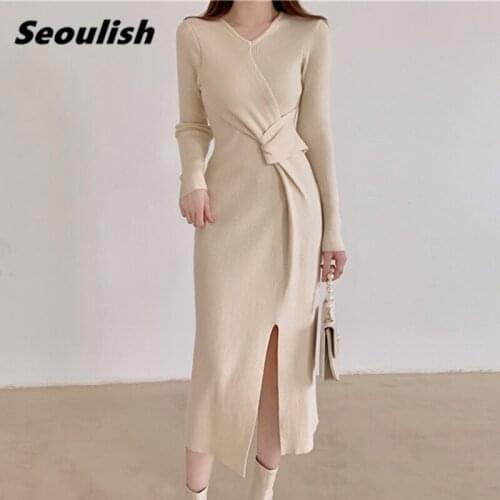 Модные трикотажные платья Seoulish China At AliExpress