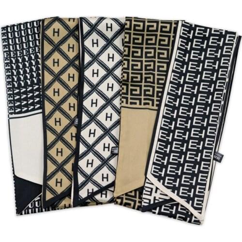 2021 New Fashion Women Narrow Silk Scarf Long Wrist Stripe Retro Print Small Headband Women Ribbon Handle Bag Accessories