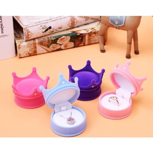 Crown Cartoon Lovely Jewelry Box Colorful Plastic Flannelette Earrings Necklace Ring Bracelet Jewelry Gift Box