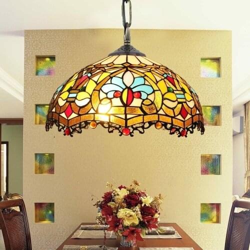 Tiffany Baroque retro stained glass pendant light restaurant bedroom living room corridor porch hanging light lamp